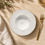 Порцеланска длабока чинија со широк раб – бела со црни точки, 28 cm