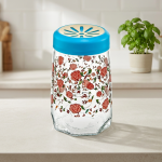 Стаклена тегла со печат рози и сино пластично капаче – 700 ml