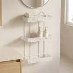 Бела ѕидна полица за бања со перфориран раб – 3 нивоа