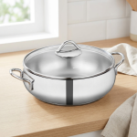 Ниско тенџере од сјаен нерѓосувачки челик со стаклен капак – 24 cm, 3,6 L