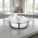 Ниско тенџере од матиран нерѓосувачки челик со стаклен капак – 24 cm, 3 L