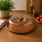 Чинија за торта со проѕирно звоно и основа со изглед на дрво – Ø 23 cm