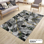 Тепих со шара на листови – сиво-црн со златни акценти, 130×180 cm