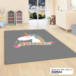 Детски тепих 130×180 cm – сив со еднорог и натпис Cute Unicorn