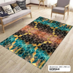 Тепих со геометриски мотив на коцки 180×280 cm – тиркизен и бакарен