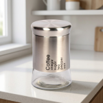 Стаклена тегла со инокс обвивка – натпис Coffee, средна