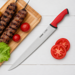 Кујнски нож за месо и зеленчук – инокс, црвена рачка