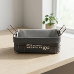 Правоаголна корпа со текстилна обвивка – сива, натпис Storage