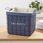 Кутија за алишта со текстилна обвивка – сина, натпис laundry