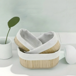 Сет овални корпи од бамбус со текстилна постава – 3 парчиња