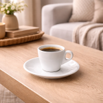 Шолја за кафе со тацна – бела, мала, 50 мл