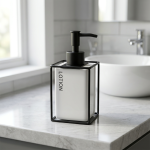 Дозатор за сапун керамика во рамка – бел со натпис Lotion