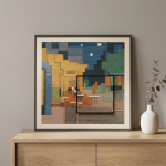 Слика во рамка – пејзаж урбан колоритен, 80×80 см