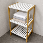 Бела бамбусова полица за бања – 40×30×80 см