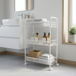 Количка со 3 полици и кошничка – бела 73×43 см